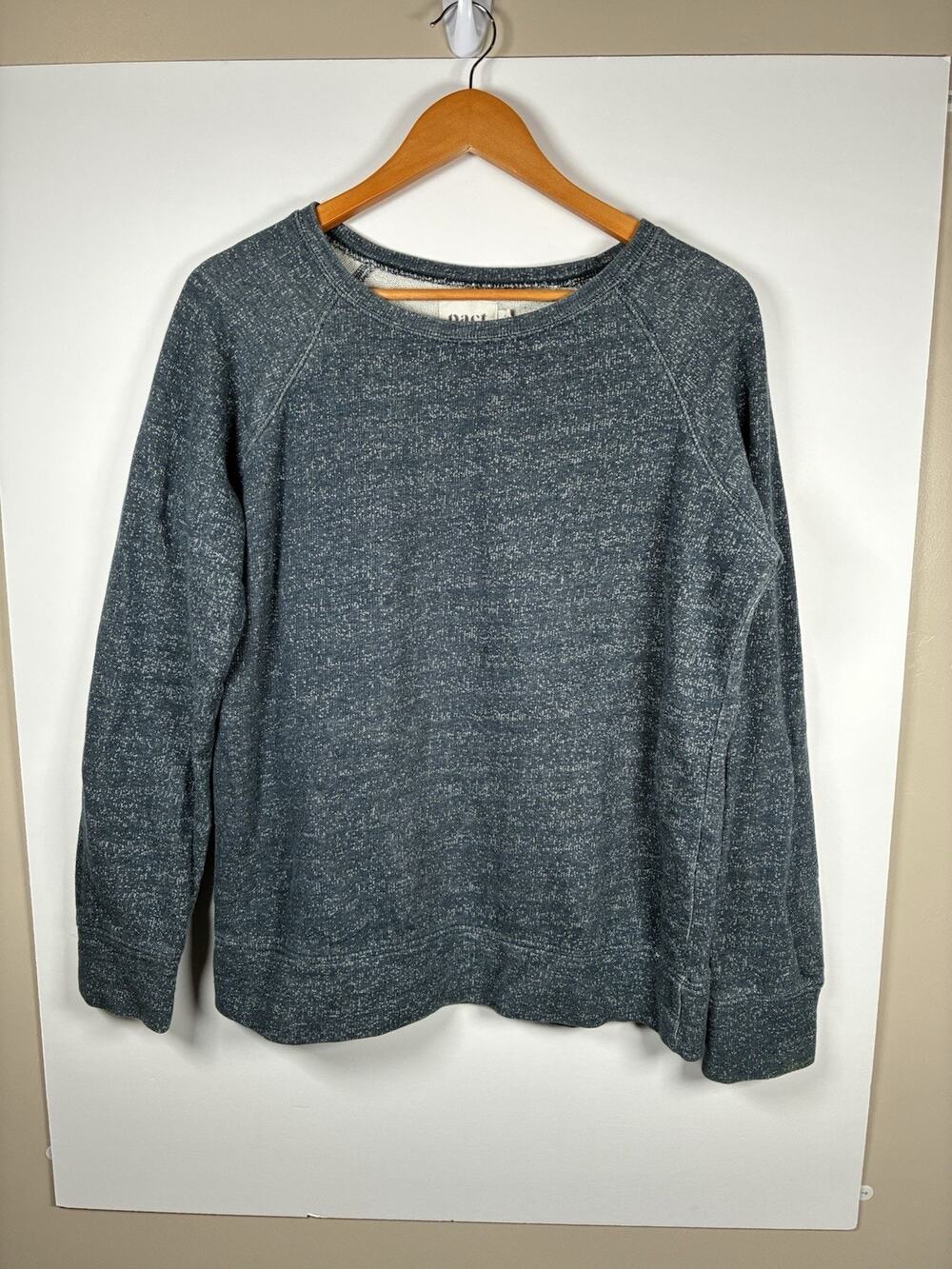 Pact M 100% Organic Cotton Sweatshirt Heather Navy Blue Raglan Crewneck Cozy